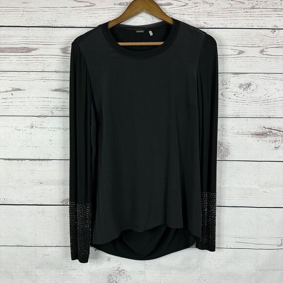 Ellie Tahari Top Shirt Womens Small Silk Bloue Beaded Career Office Elegant - Picture 1 of 15